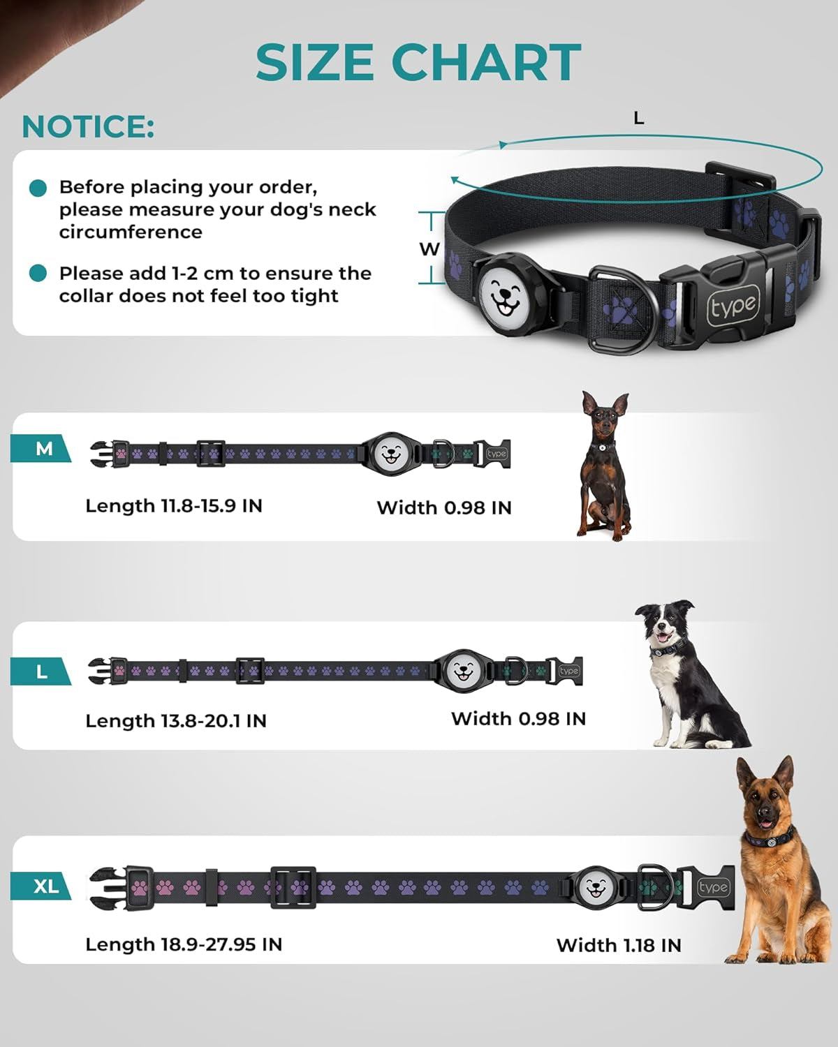 Pawzy™ Reflective AirTag Dog Collar – Waterproof GPS Tracking Collar for Dogs