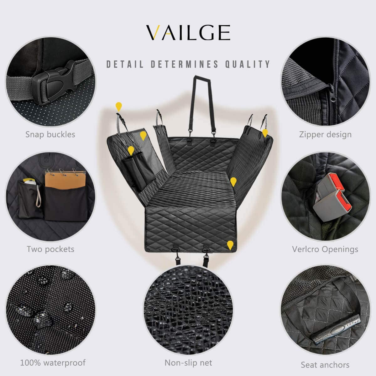 Dog Car Seat Cover for Back Seat, 100% Waterproof Back Seat Pet Cover for Dogs with Mesh Window, Scratch Prevent Antinslip Dog Hammock for Car