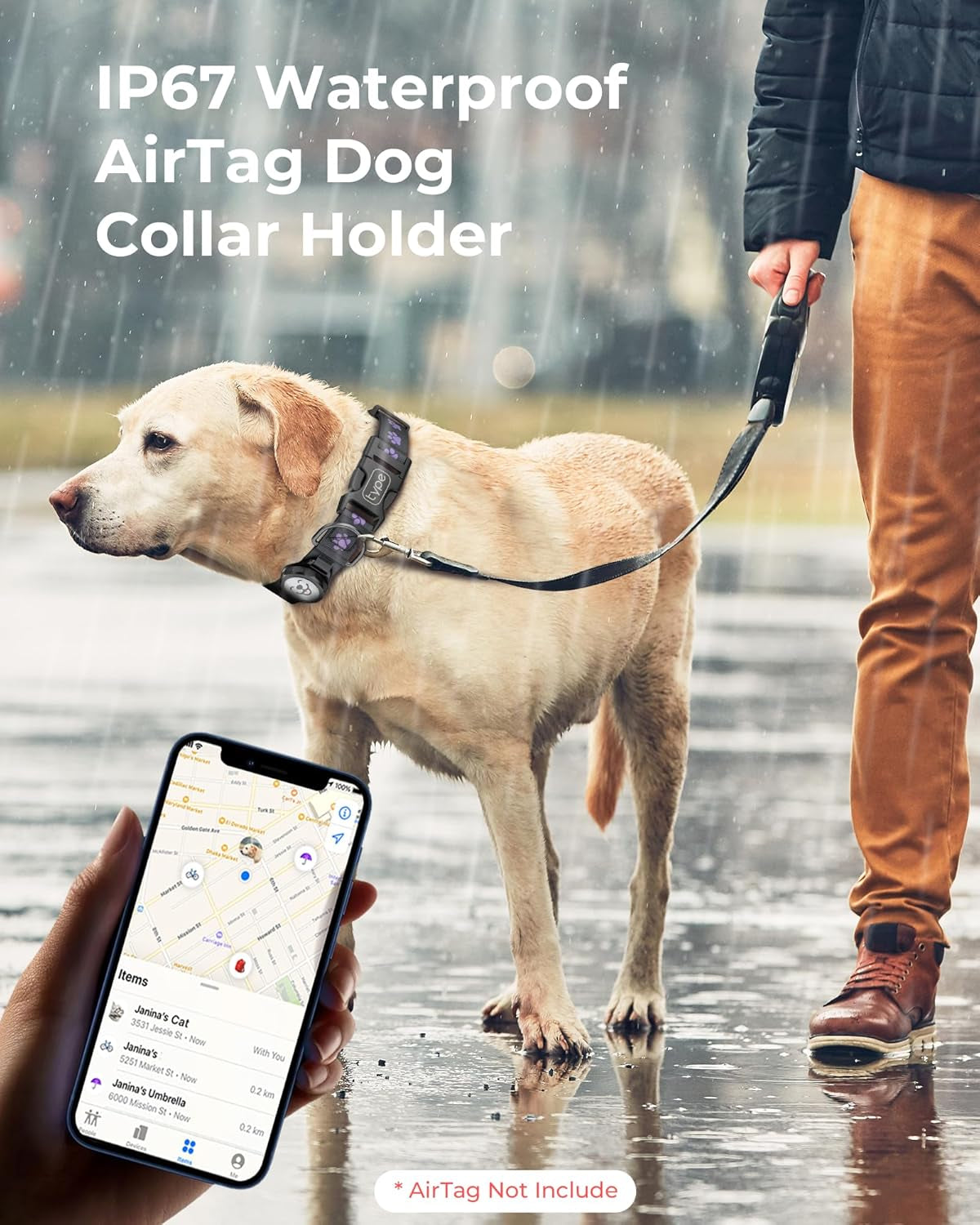 Pawzy™ Reflective AirTag Dog Collar – Waterproof GPS Tracking Collar for Dogs